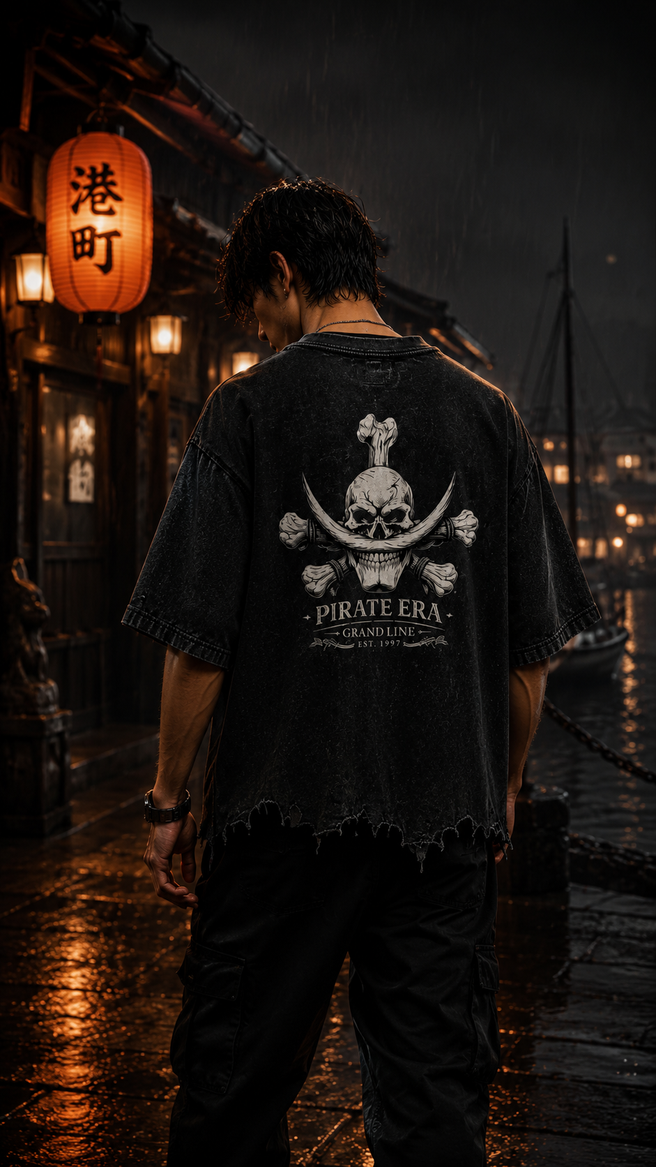 Black Tide Distressed Tee back human editorial mockup
