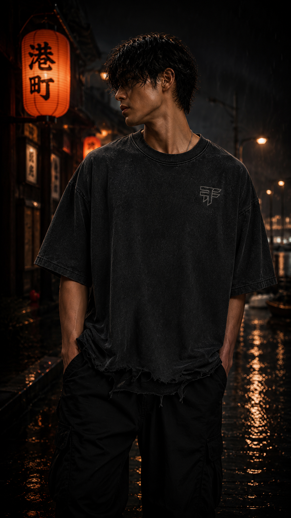 Black Tide Distressed Tee front human editorial mockup